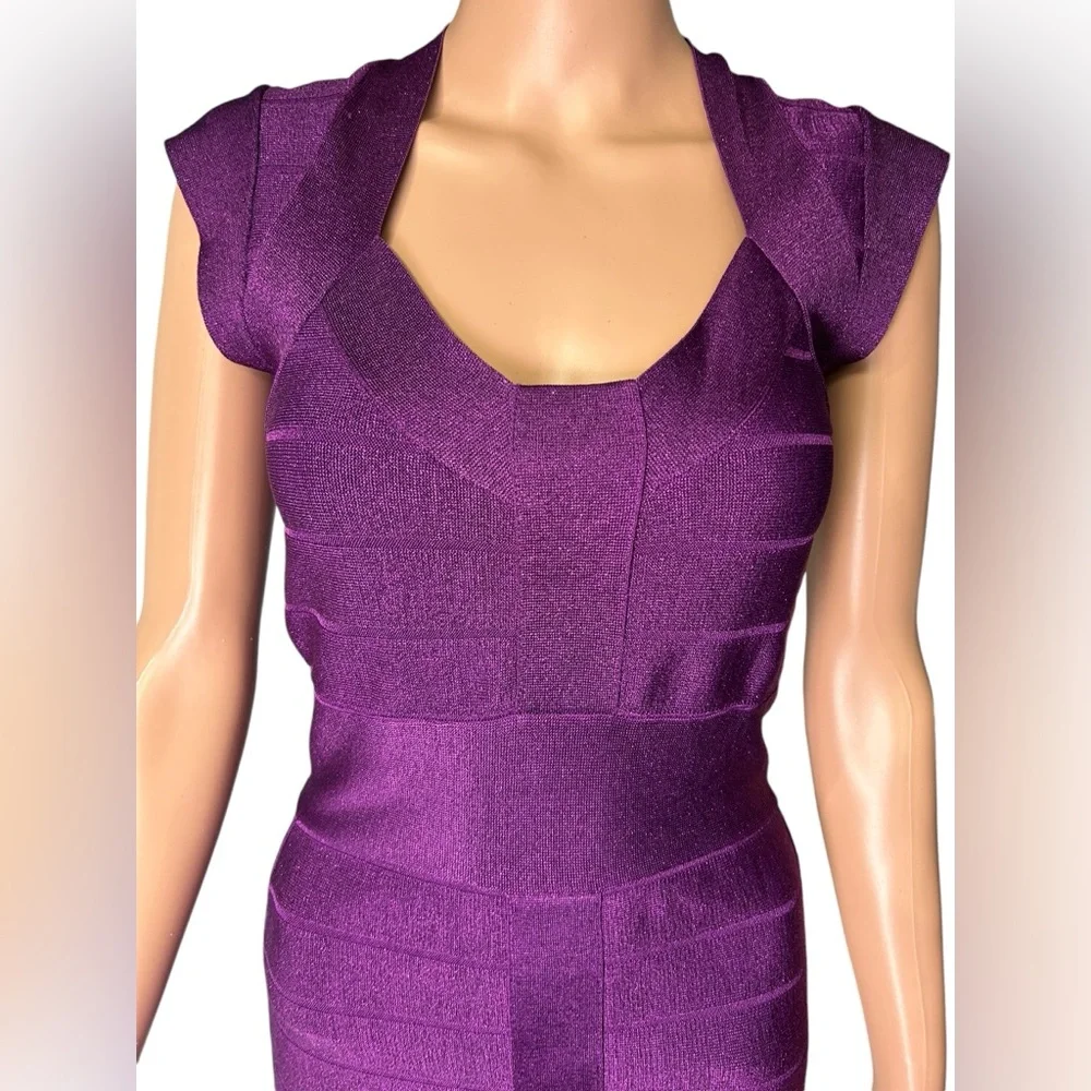 FRENCH CONNECTION Vintage SIZE 6 DEEP PURPLE BANDAGE BODYCON MINI stretchy DRESS - Picture 4 of 12